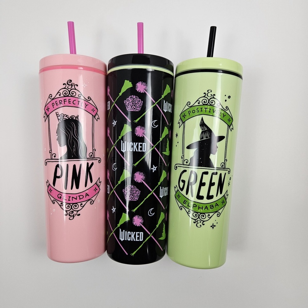 ZAK! Wicked 23oz Tumbler Set Glinda Elphaba Cups Target Exclusive Pink Green